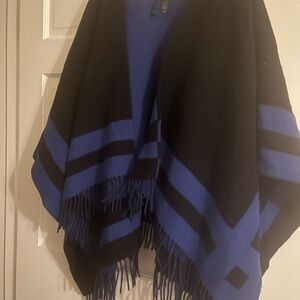 Rag and Bone  Black Blue Fringe Poncho New